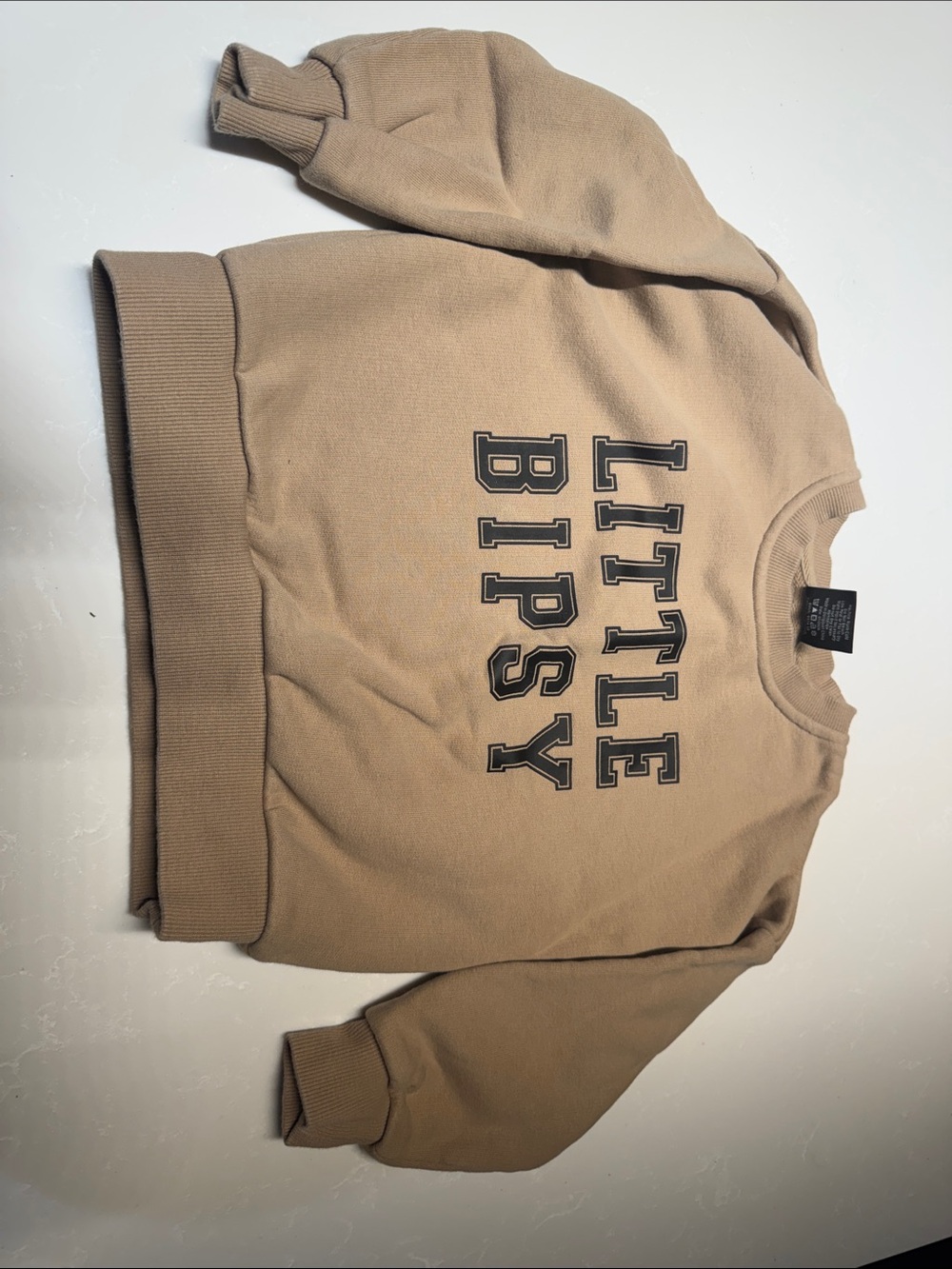 Little Bipsy Tan Crewneck Sweatshirt with Black Lettering
